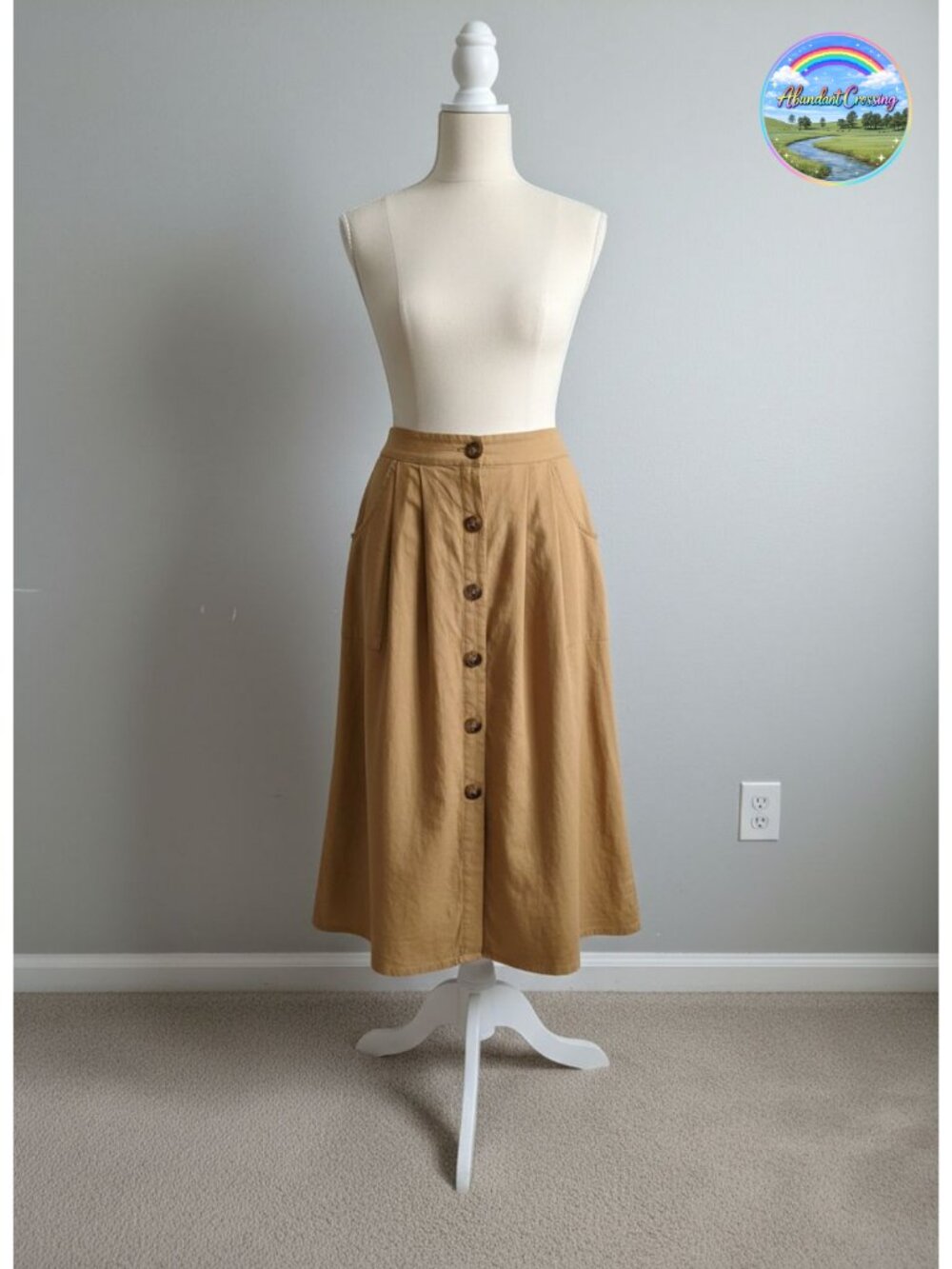 Women's A-Line High Waisted Midi Skirt with Pockets